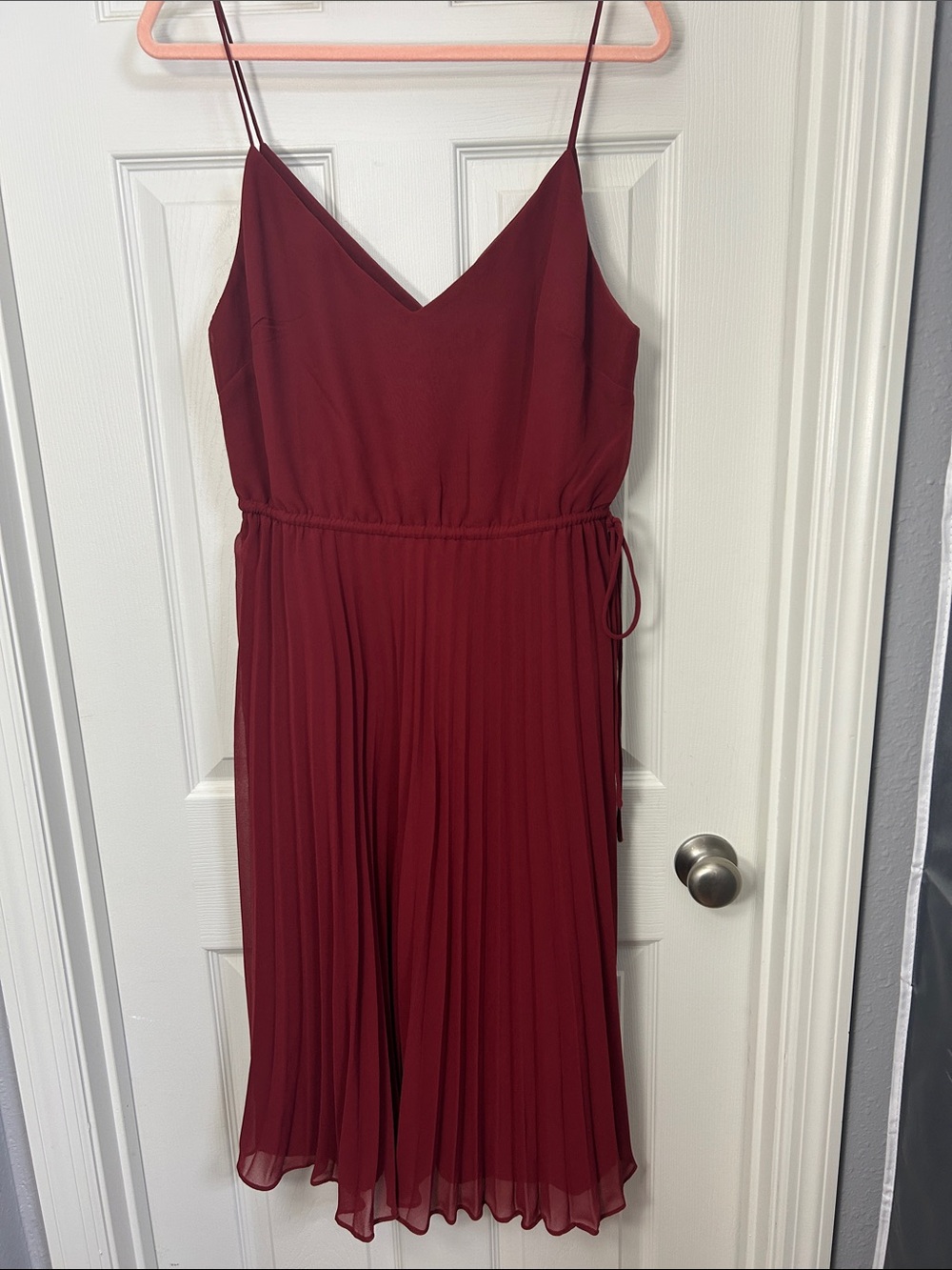 ASOS DESIGN Pleated Cami Dress with Drawstring Waist in Oxblood